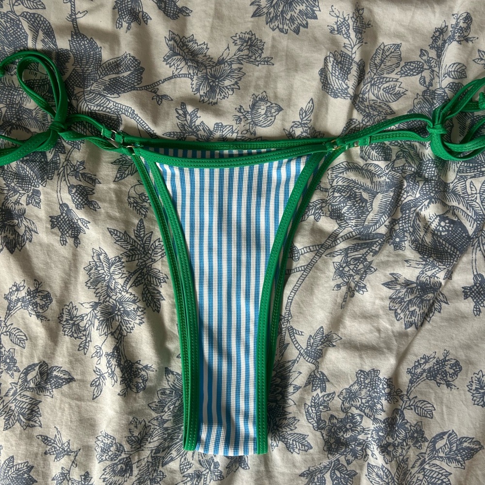 Missguided Green and Blue Striped Bikini Bottom